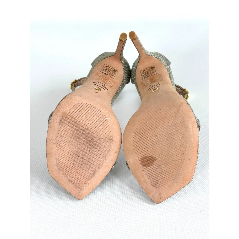 Stuart Weitzman Nudistcurve Glitter Ankle Strap Sandal size 7